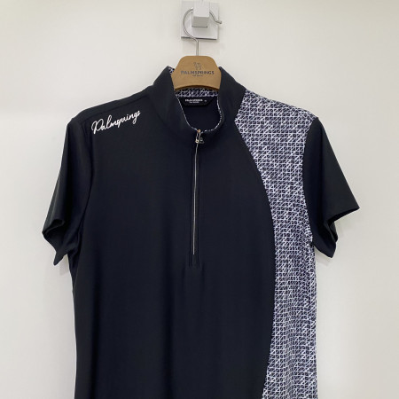 팜스프링스 패턴 배색 하이넥 반집업 반팔 원피스 블랙 여성 SJ0L212660