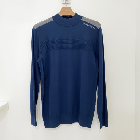 팜스프링스 어꺠 배색 반목 긴팔니트 블루 남성 SKRM203301