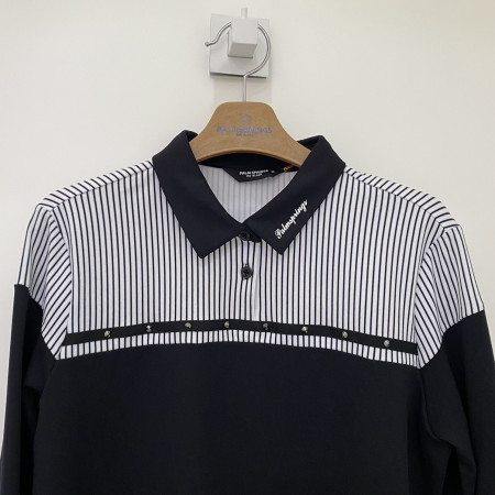 팜스프링스 상단 스트라이프 믹스 긴팔 카라티셔츠 블랙 여성 STSL213203