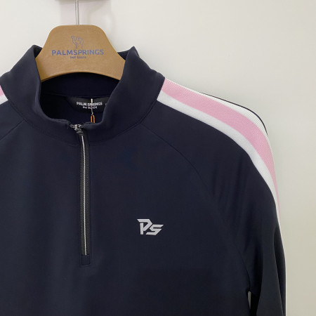 팜스프링스 소매 라인배색 하이넥 반집업 긴팔티셔츠 블랙 여성 STZL213213