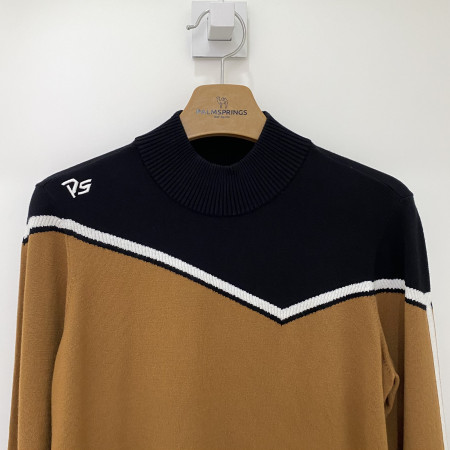 팜스프링스언발란스 상하 컬러배색  긴팔 반목 풀오버니트 브라운 여성 SKTL213402