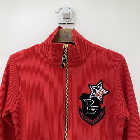 팜스프링스 이중 앞판 골지 하이넥 집업 자켓 레드 여성 SJJL213619