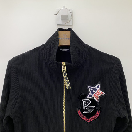 팜스프링스 이중 앞판 골지 하이넥 집업 자켓 블랙 여성 SJJL213619