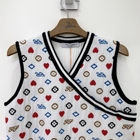 팜스프링스 전판 패턴 브이넥 니트 베스트 화이트 여성 SKVL213405