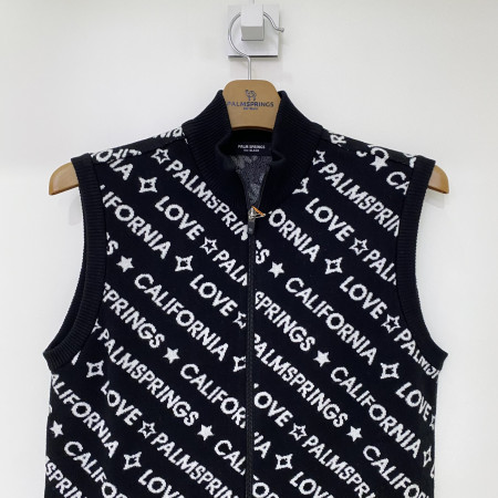 팜스프링스 로고 패턴 하이넥 풀집업 니트 베스트 블랙 남성 SKVM214355