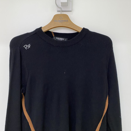 팜스프링스 언발 라인 소매배색 라운드넥 니트 스웨터 블랙 여성 SKTL214451