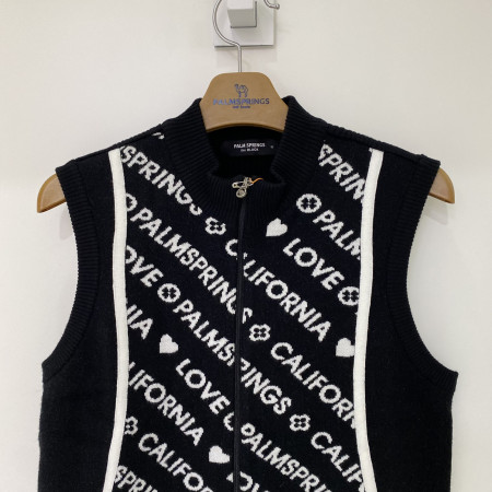 팜스프링스 로고 패턴 풀집업 니트 조끼 블랙 여성 SKVL214456