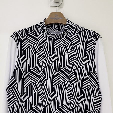 팜스프링스 몸판 프린팅 소매배색 하이넥 긴팔티셔츠 화이트 여성 TTL221202