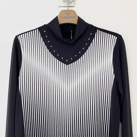 팜스프링스 앞판 세로 스트라이프 핫픽스 포인트 하이넥 긴팔티셔츠 블랙 여성 STTL221211