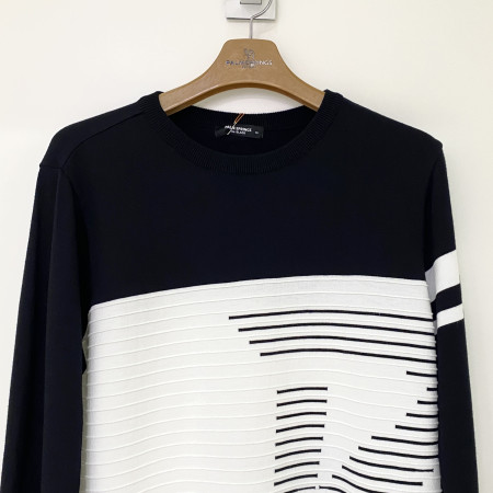 팜스프링스 상하배색  빅로고 포인트 긴팔 라운드넥 풀오버 니트 블랙 남성 SKRM221301