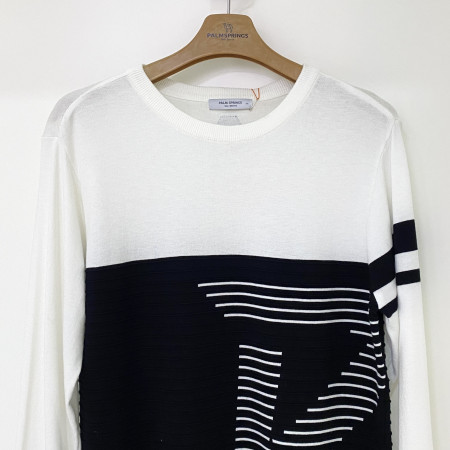 팜스프링스 상하배색  빅로고 포인트 긴팔 라운드넥 풀오버 니트 화이트 남성 SKRM221301