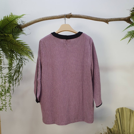 [행복한백화점][마코]핀스트라이프와샤조직감라운드티셔츠(베이지.퍼플)MNW3TR01