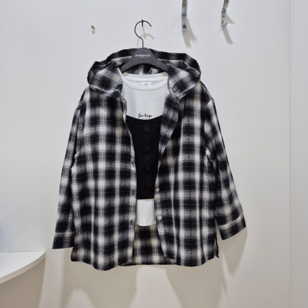 [행복한백화점][행텐주니어]틴즈 여아 시어서커 체크 후드 셔츠 1453012060268  블랙