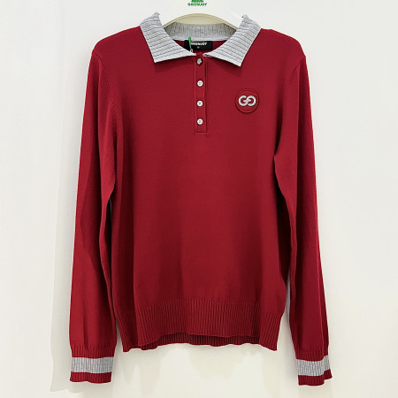 [행복한백화점][그린조이]카라배색 폴로 니트 레드 여성 GF24SP21W