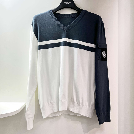 [행복한백화점][파사디]컬러배색 브이넥 니트 화이트 남성 Q24FKP212X