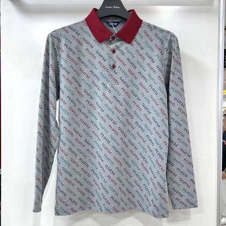 [행복한백화점][디즈니골프]전판 영문레터링 카라배색 긴팔 티셔츠 멜란지그레이 남성 DO3MTS006