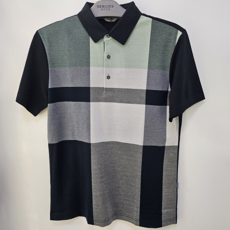 [행복한백화점][세르지오]배색 분할 면 혼방 그린 카라 티셔츠 stsvbmf2605