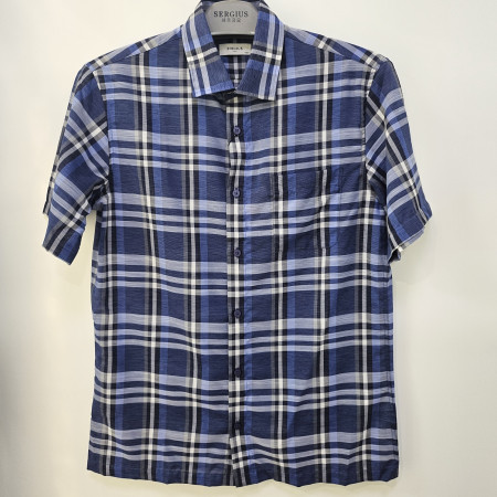 [행복한백화점][세르지오]선염 체크   블루  남방  sytncme2429