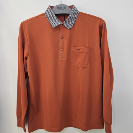 [행복한백화점][세르지오] 체크 에리 우븐 배색  긴필 티셔츠 stsdkmh3522