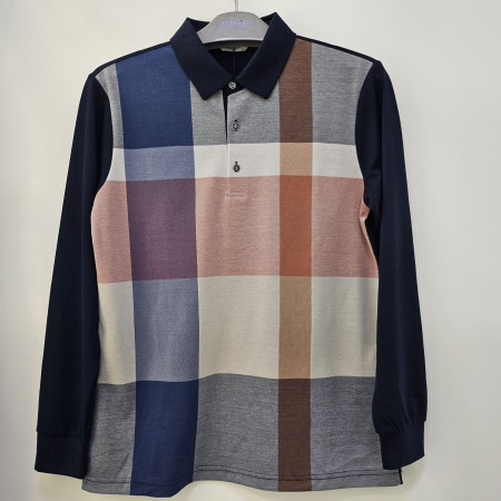 [행복한백화점][세르지오]선염 닥스 체크 패턴  네이비  면혼방가을 긴팔 티셔츠 stsdkmf3701