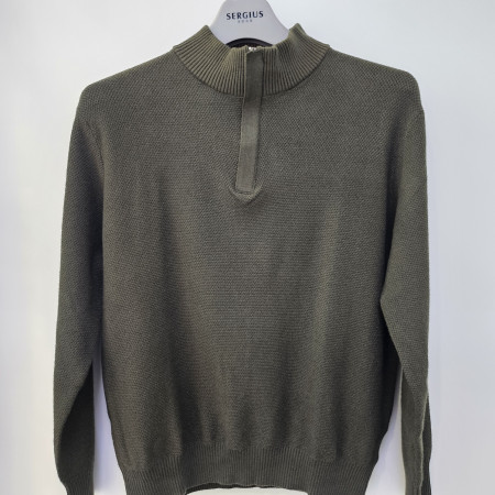 [행복한백화점][세르지오] 카키  솔리드 반집업  니트티셔츠 sntjbmf4866