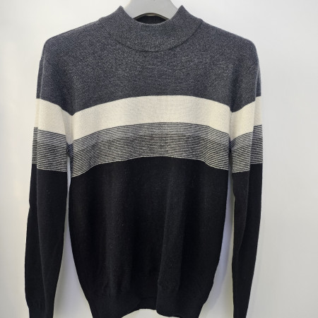 [행복한백화점][세르지오]울100 솔리드 배색 블랙 반폴라 티셔츠 snt bsmf4621