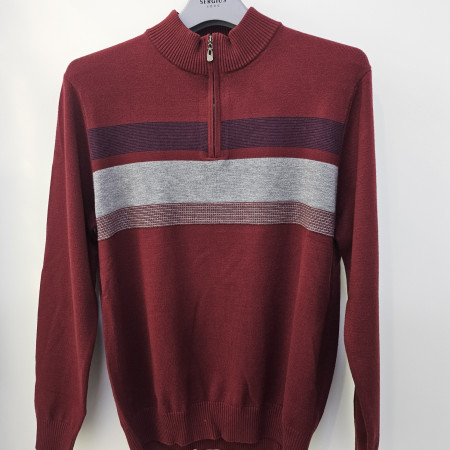 [행복한백화점][세르지오]단가라 버건디  반집업 니트티셔츠 sntjbmf4862a