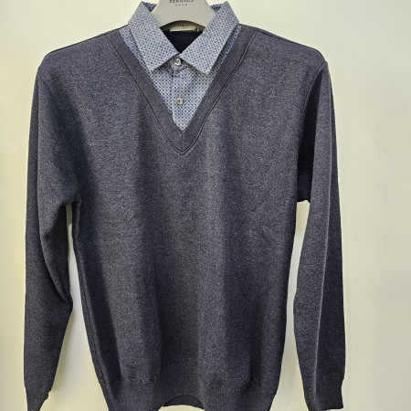 [행복한백화점][세르지오]레이어드 블루 기모 니트티셔츠 sntvbmh4714