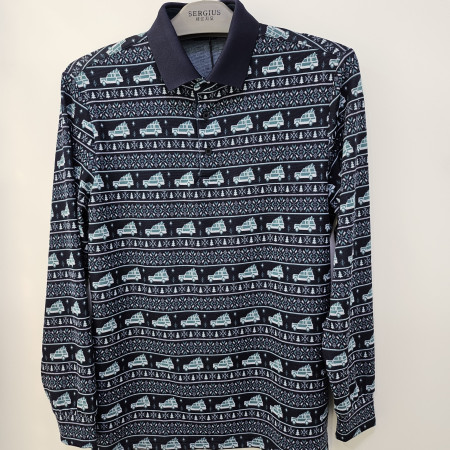 [행복한백화점][세르지오]면폴리 스판 네이비  패턴 티셔츠 stsdkme4678a