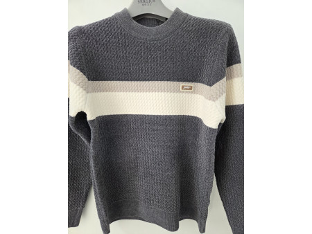 [행복한백화점][세르지오]C/P 줄무늬  그레이 라운드 티셔츠  SNTUR1D8303G