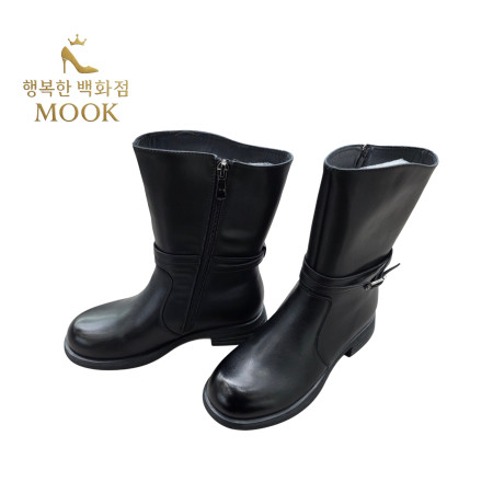 [행복한백화점][무크]mook 여성 천연가죽 미들 버클 스트랩 부츠 블랙 516HB522763AA
