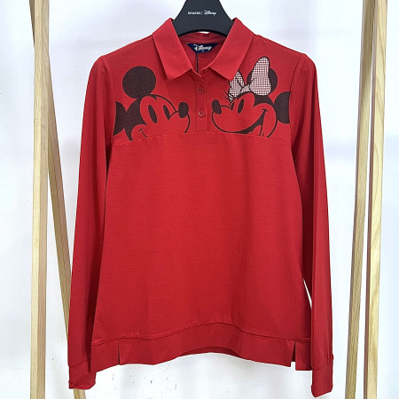[행복한백화점][디즈니골프]캐릭터 밑단 레터링 긴팔 카라 티셔츠 레드 여성 DO1LTS007