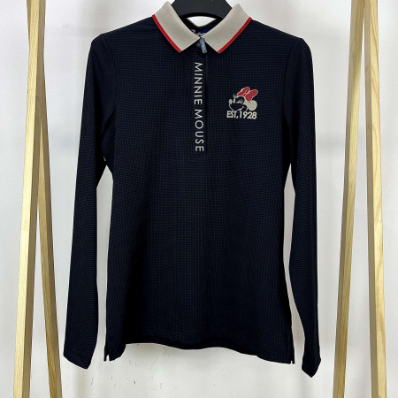 [행복한백화점][디즈니골프]레터링 포인트 메쉬 원단 긴팔 카라 티셔츠 블랙 여성 DO1LTS001