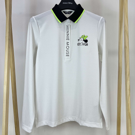 [행복한백화점][디즈니골프]레터링 포인트 메쉬 원단 긴팔 카라 티셔츠 화이트 여성 DO1LTS001