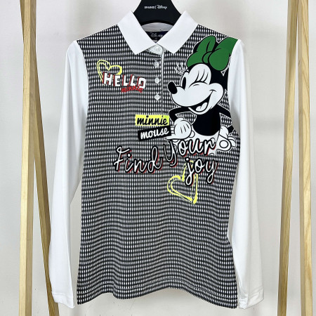 [행복한백화점][디즈니골프]체크 캐릭터 포인트 긴팔 카라 티셔츠 화이트 여성 DO1LTS005