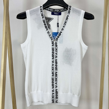 [행복한백화점][디즈니골프]레터링 풀집업 브이넥 니트 조끼 화이트 여성 DO1LKV001