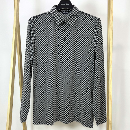 [행복한백화점][디즈니골프]SS 체커보드 패턴 냉감 카라 긴팔 티셔츠 블랙 남성 DO1MTS013