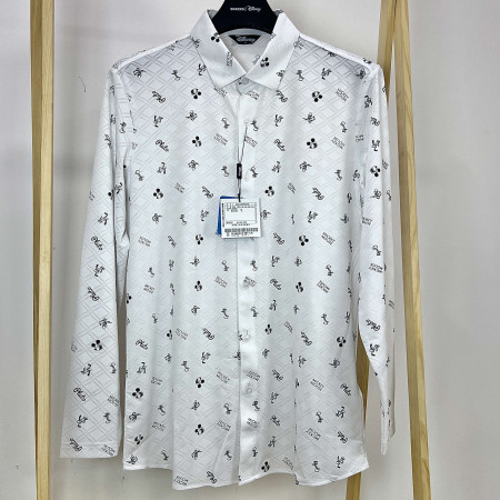 [행복한백화점][디즈니골프]패턴 프린팅 긴팔 셔츠형 티셔츠 화이트 남성 DO1MSH010