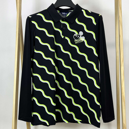 [행복한백화점][디즈니골프]물결 패턴 긴팔 카라 봄 티셔츠 블랙 남성 DO1MTS003