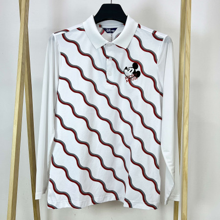 [행복한백화점][디즈니골프]물결 패턴 긴팔 카라 봄 티셔츠 화이트 남성 DO1MTS003