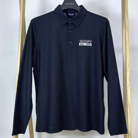 [행복한백화점][디즈니골프]백라인 로고 엠보 긴팔 카라 티셔츠 블랙 남성 DO1MTS006