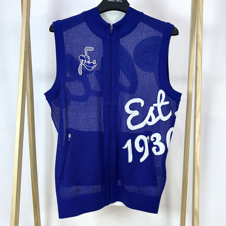 [행복한백화점][디즈니골프]앞뒤배색 메쉬 집업 니트 조끼 베스트 로열블루 남성 DO1MKV006