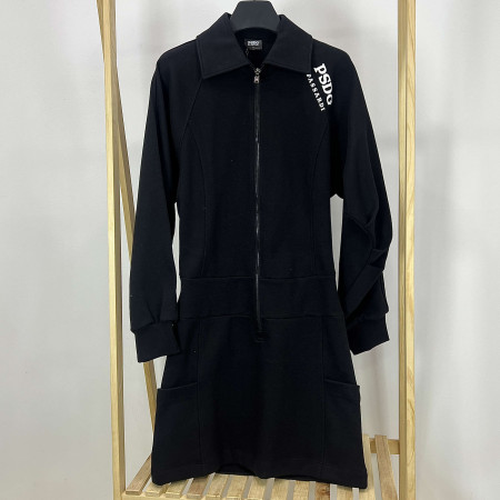 [행복한백화점][파사디]소매셔링 카라 집업 면 원피스 블랙 여성 P24STO146M