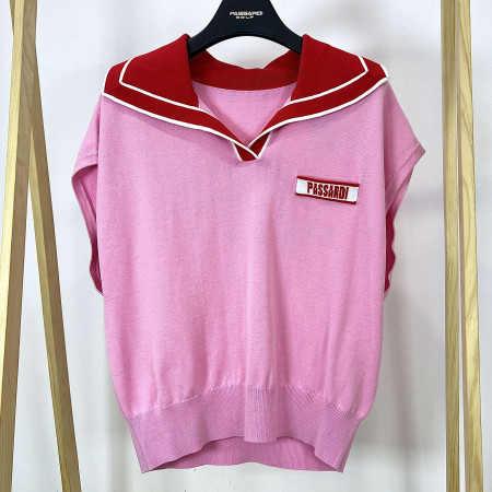 [행복한백화점][파사디]배색 와이드카라 로고 인타샤 니트 티셔츠 라이트핑크 여성 P24SKV342M