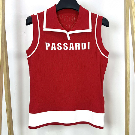 [행복한백화점][파사디]로고 스카시 민소매 카라 니트 레드 여성 P24MKS395M