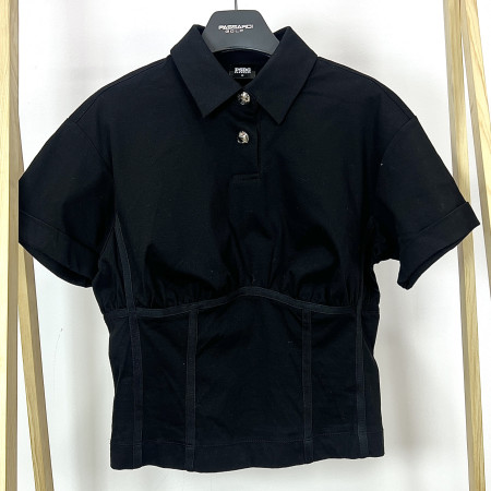 [행복한백화점][파사디]코르셋라인 반팔 카라 티셔츠 블랙 여성 P24MTY163M