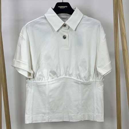 [행복한백화점][파사디]코르셋라인 반팔 카라 티셔츠 화이트 여성 P24MTY163M