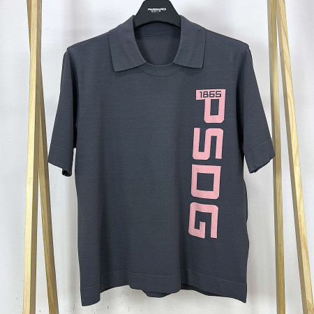 [행복한백화점][파사디]앞판 빅로고 인타샤 이중에리 반팔 니트 차콜그레이 남성 Q24MKP262X