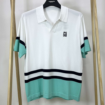 [행복한백화점][파사디]스트라이프배색 반팔 카라 니트 티셔츠 화이트 남성 Q24MKT271M