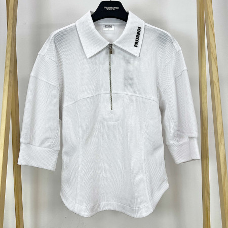 [행복한백화점][파사디]레이어드 반집업 카라 티셔츠 화이트 여성 P24MTY166M